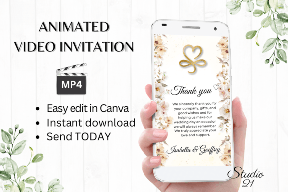 Boho Wedding Thank You Card W9304TU: Effortless Digital Gratitude
